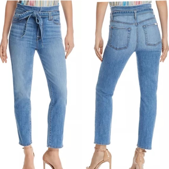 7 For All Mankind Roxanne Paper-Bag-Waist Skinny Jeans in Bright Bluejay Size 30 - Picture 1 of 13